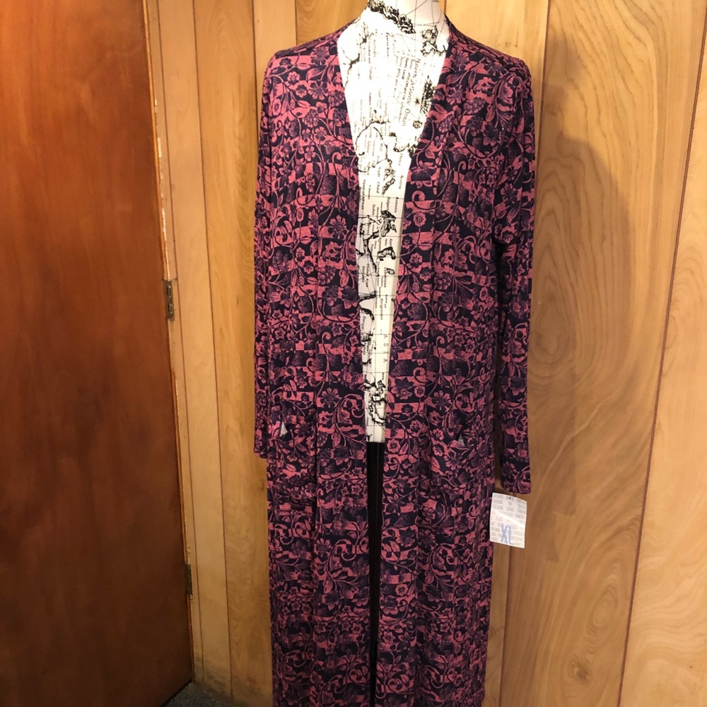 NWT Lularoe Sarah XL Pink Navy Floral Stripes